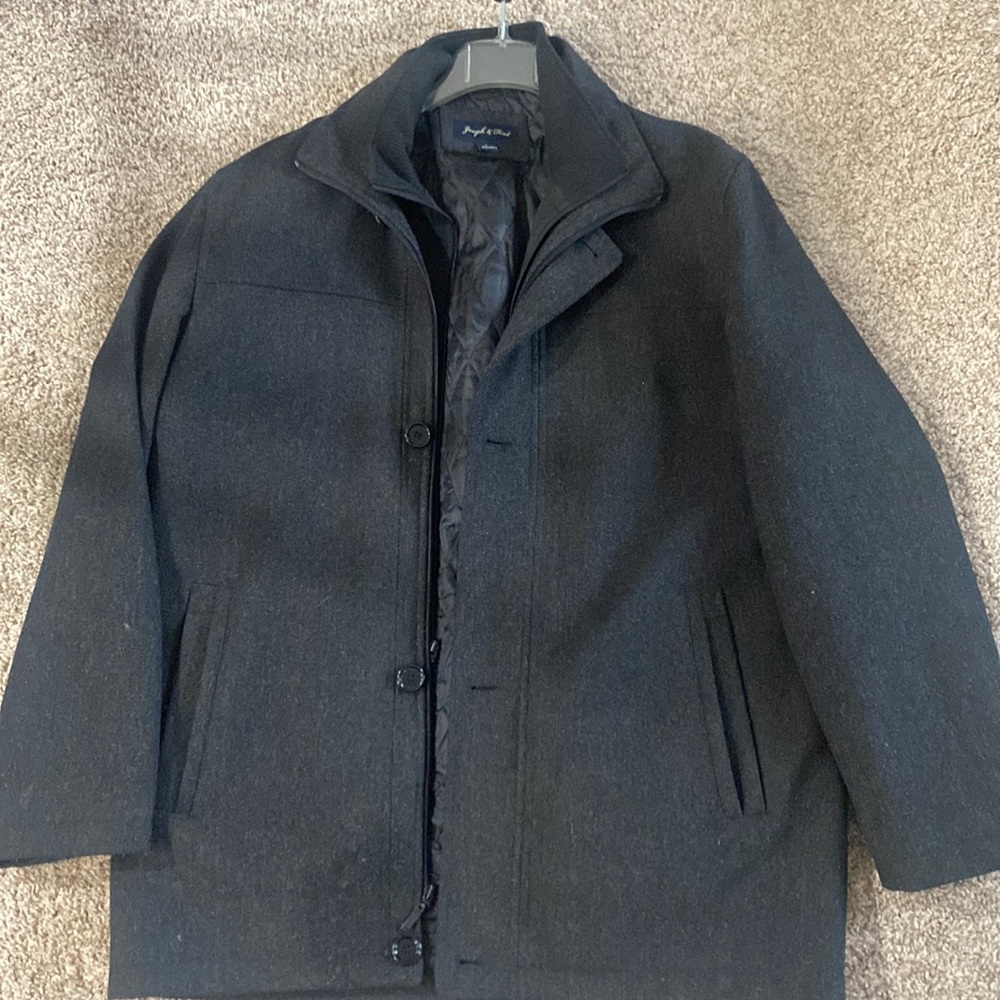 Black Men’s Wool Coat Large Zip and Button great Condition